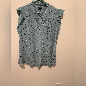 Ann Taylor Floral Lace Trim Blouse - Teal